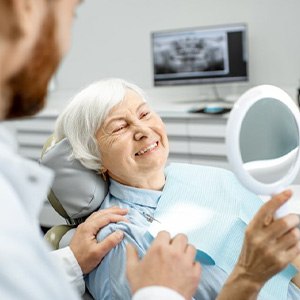 a 3D depiction of a dental implant and restoration